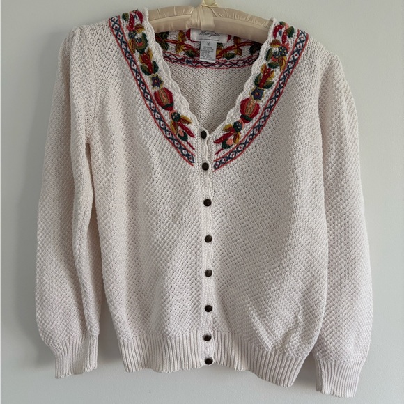 Vintage Margules Embroidered Cream Cardigan Sweater - Picture 1 of 3